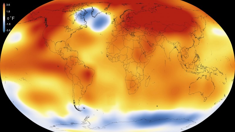  INT - 2015 foi o ano mais quente da história. clima.    This illustration obtained from NASA on January 20, 2016 shows that 2015 was the warmest year since modern record-keeping began in 1880, according to a new analysis by NASA?s Goddard Institute for Space Studies.  Blistering heat blanketed the Earth last year like never before, making 2015 by far the hottest year in modern times and raising new concerns about the accelerating pace of climate change.Not only was 2015 the warmest worldwide since 1880, it shattered the previous record held in 2014 by the widest margin ever observed, said the report by the National Oceanic and Atmospheric Administration.  / AFP / AFP AND NASA/Visualization Studio/Goddard Space Flight Center / HANDOUT / RESTRICTE  