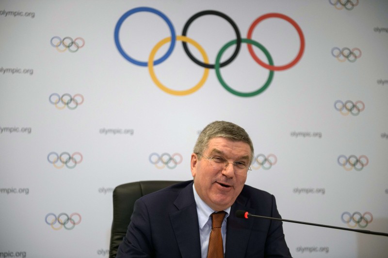  THE PRESIDENT OF THE INTERNATIONAL OLYMPIC COMMITTEE (IOC), THOMAS BACH SPEAKS TO THE MEDIA AT THE END OF AN IOC EXECUTIVE BOARD MEETING IN RIO DE JANEIRO, BRAZIL, ON FEBRUARY 28, 2015.  AFP PHOTO / YASUYOSHI CHIBA  