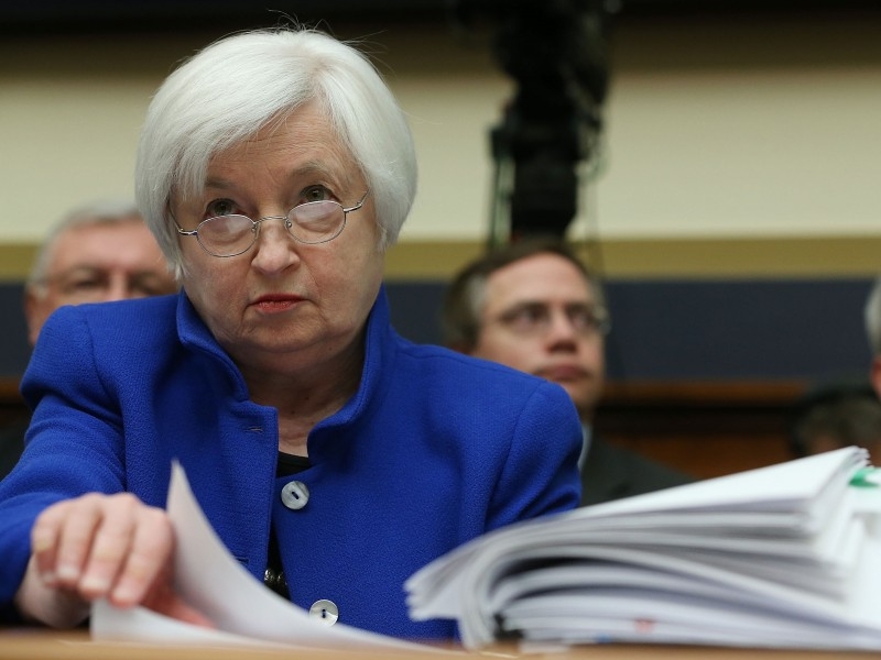  WASHINGTON, DC - FEBRUARY 10: Federal Reserve Board Chairwoman, Janet Yellen looks over her papers during a House Financial Services Committee hearing on Capitol Hill, February 10, 2016 in Washington, DC. Ms. Yellen is delivering the Federal Reserve's semi-annual Monetary Policy Report to the House Committee.   Mark Wilson/Getty Images/AFP  