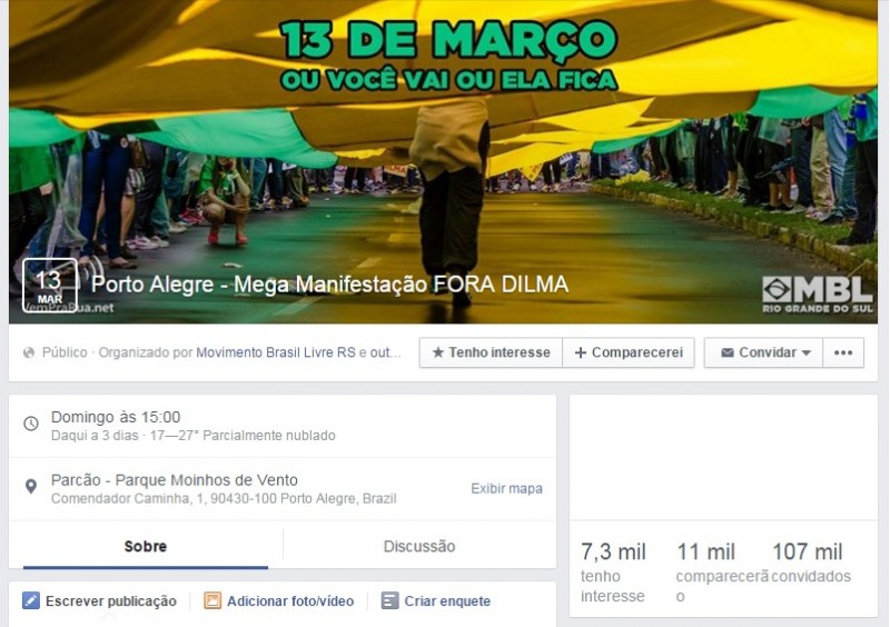 Manisfestação Fora Dilma - Reprodução Facebook  