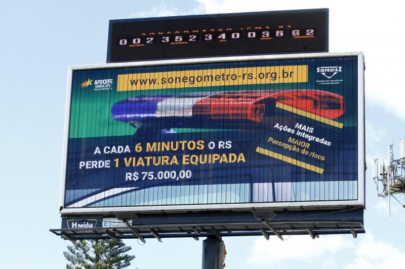  Lançamento do primeiro painel eletrônico Sonegômetro ICMS-RS no Estado, instalado na Avenida Assis Brasil, 4101.  
