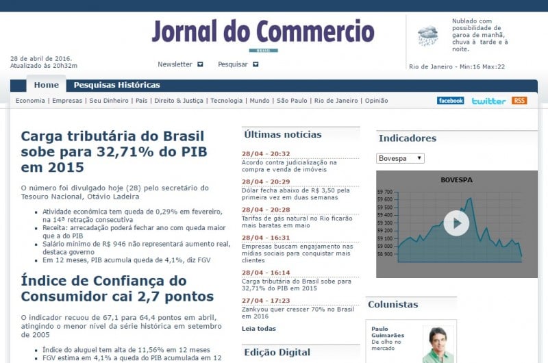 Edição on-line do Jornal, atualizada pela última vez na quinta-feira, também teve atividades encerradas