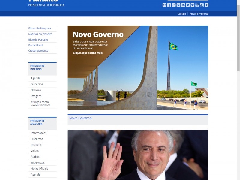 Capa de entrada do site mostra a nova fase do governo federal 