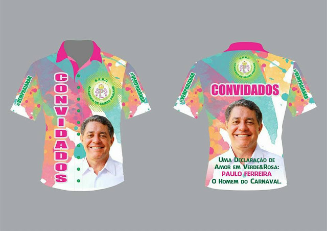 Camiseta com foto de Paulo Ferreira foi vendida pela Academia de Samba Praiana no Carnaval de 2016