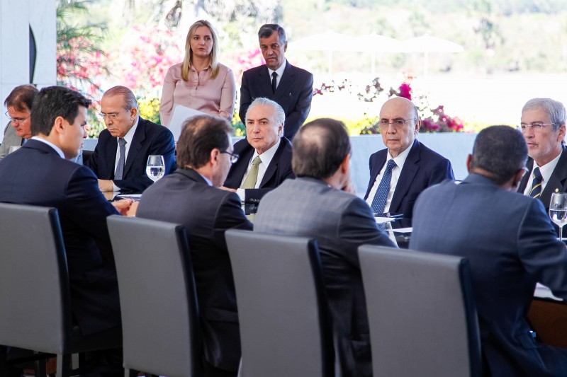 Presidente em Exercício Michel Temer durante reunião com líderes da base aliada na Câmara dos Deputados