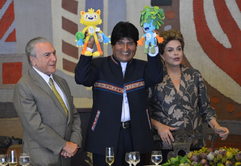 Na foto, de fevereiro deste ano, Evo Morales participa de almoço no Itamaraty com Michel Temer e Dilma Rousseff