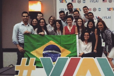 Nat�lia com a delega��o brasileira nos Estados Unidos