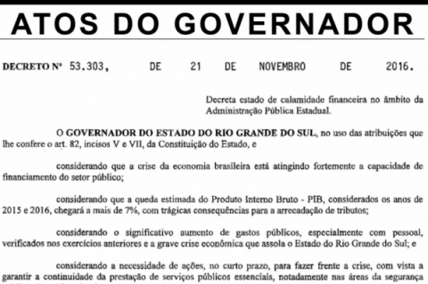 Decreto 53.303 de calamidade financeira do Rio Grande do Sul