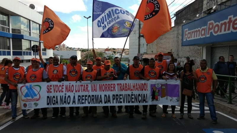 A Força Sindical participou dos protestos contra reformas trabalhista e da Previdência nesta sexta