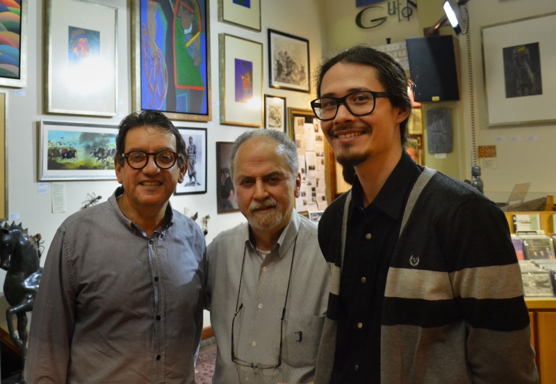 Eduardo Vieira da Cunha, Britto Velho e Yuji Schmidt na exposição O Laçador e os Gaúchos, que segue até 5/11 no Guion Center 