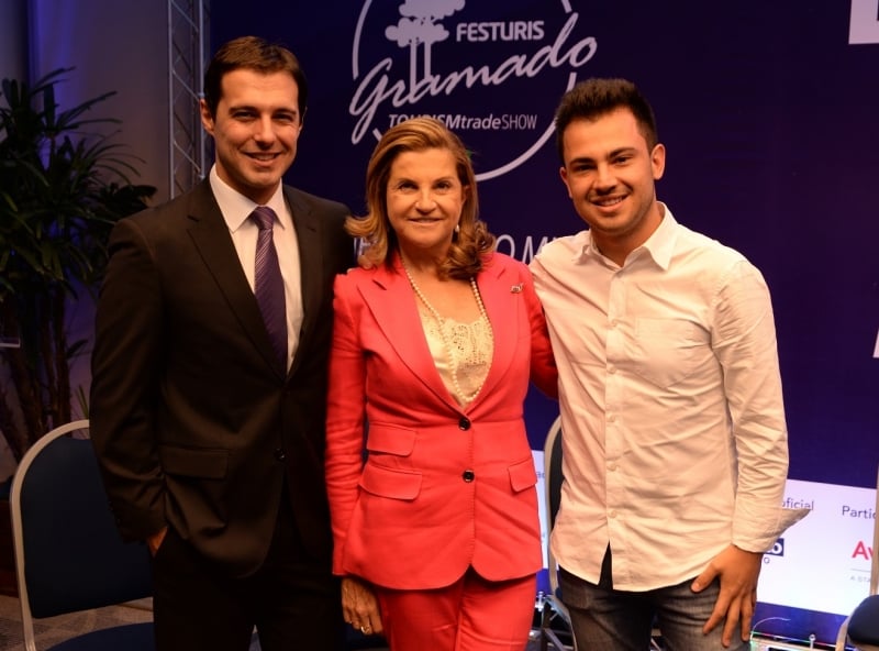 Eduardo Zorzanello, Marta Rossi e Marcus Rossi no lançamento do Festuris, no Laghetto Viverone Moinhos