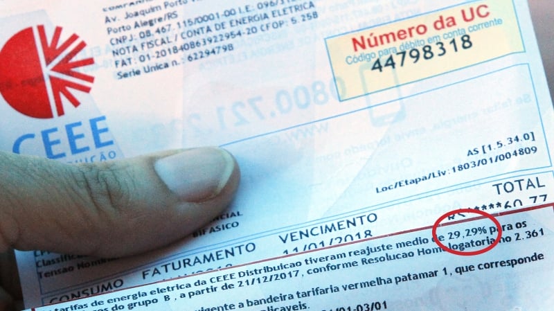 Conta de luz chegou nos primeiros dias de janeiro com o reajuste de 29,29%