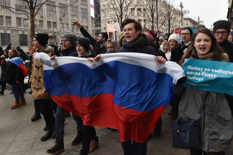 Protesto em Moscou pede um boicote às eleições presidenciais do próximo dia 18 de março
