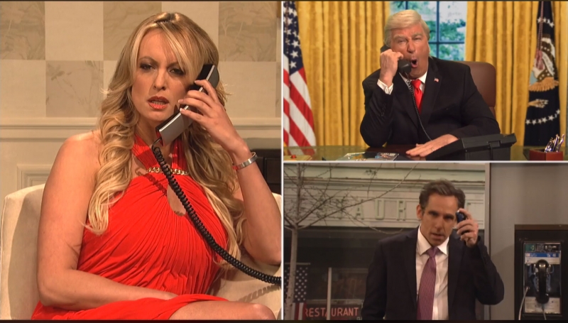 Stormy Daniels contracenou com Alec Baldwin e Ben Stiller em quadro do Saturday Night Live