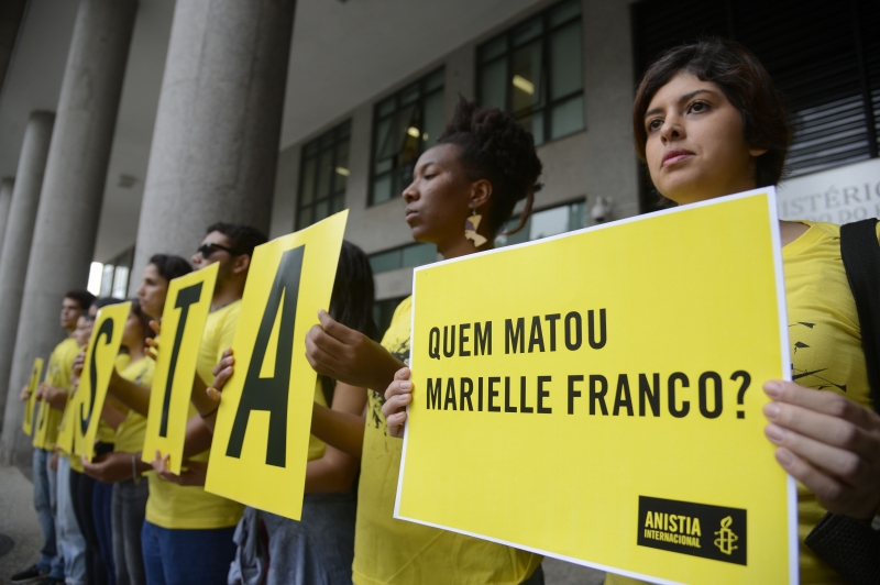 Anistia Internacional faz ato em frente ao Ministério Público do Rio de Janeiro (MPRJ) pressionando pela resolução do assassinato em 13 de junho de 2018