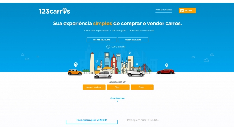 Plataforma 123carros foi criada em S&atilde;o Paulo, mas est&aacute; se expandindo pelo Brasil  Foto: 123carros/Reprodu&ccedil;&atilde;o/JC