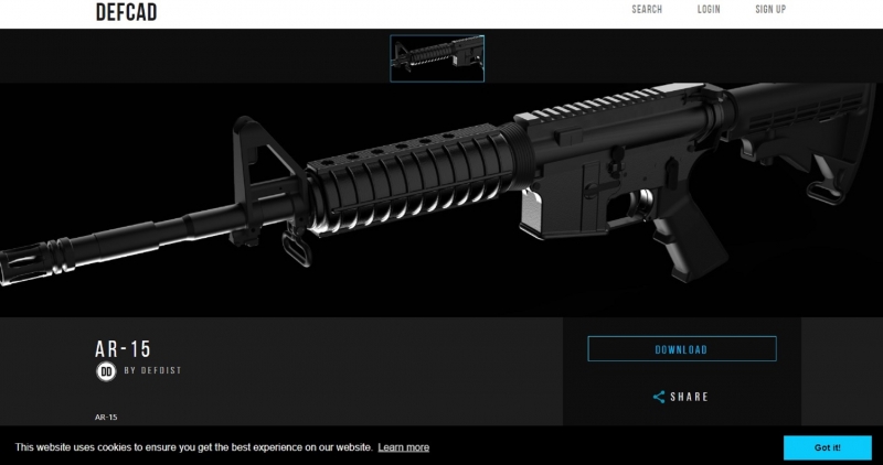 Dez modelos, como AR-15, AR-10 e Beretta M9, estão disponíveis em um repositório gratuito do site