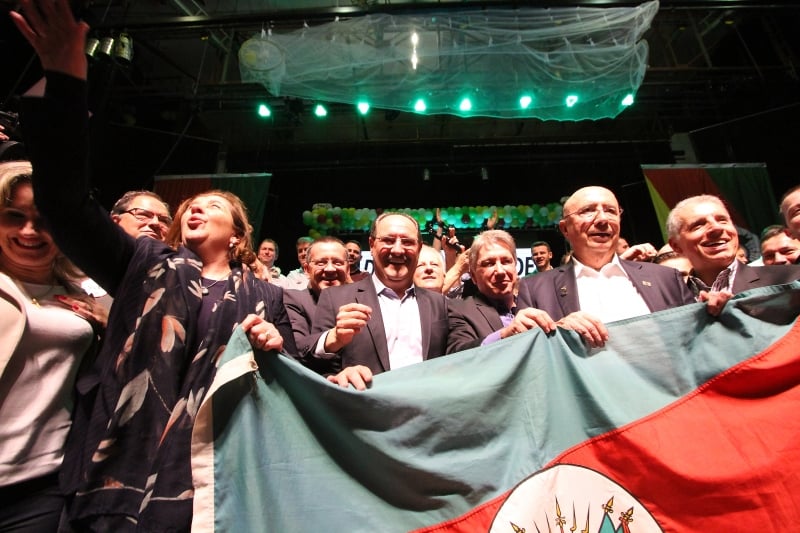 Convenção do MDB que lançou Sartori à reeleição teve a presença de Henrique Meirelles