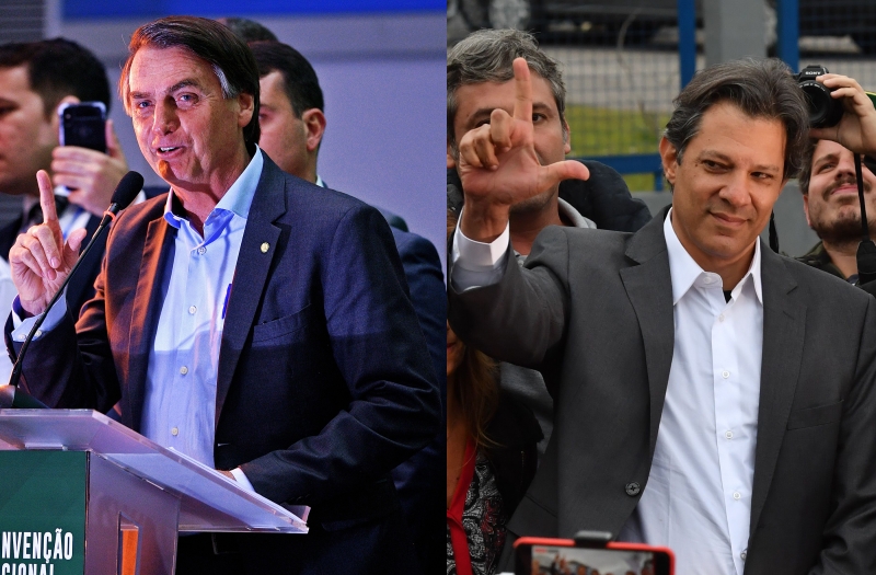 No cenários de segundo turno, Bolsonaro aparece com 44%, enquanto Haddad tem 42%