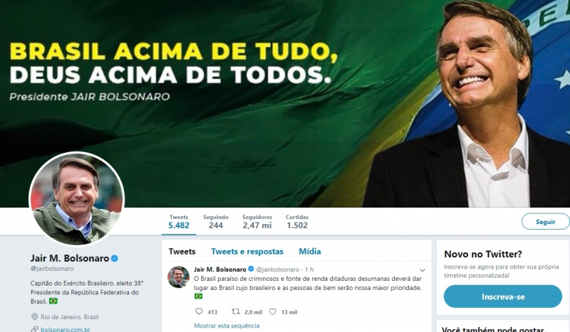 Jair Bolsonaro fez post com crítica a Cuba em sua conta do Twitter