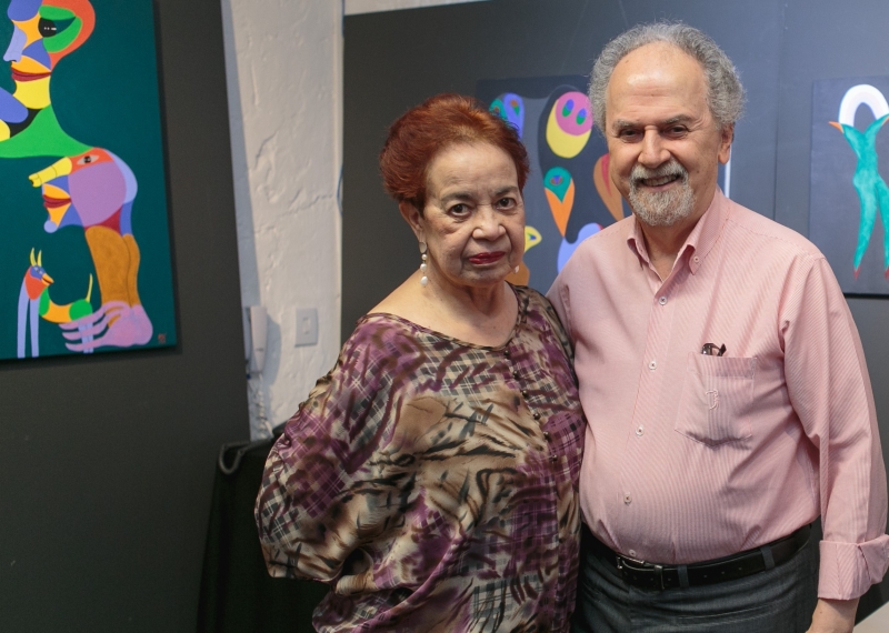 Zuneide e Britto Velho em abertura de mostra na Gravura Galeria, em 2018