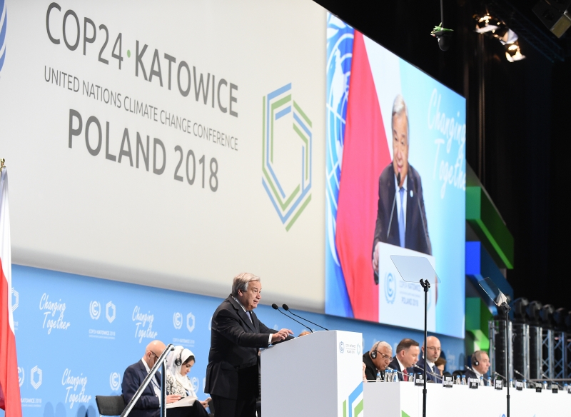 Antonio Guterres, secretário-geral da ONU, discursou nesta segunda na abertura da COP24 sobre mudanças climáticas