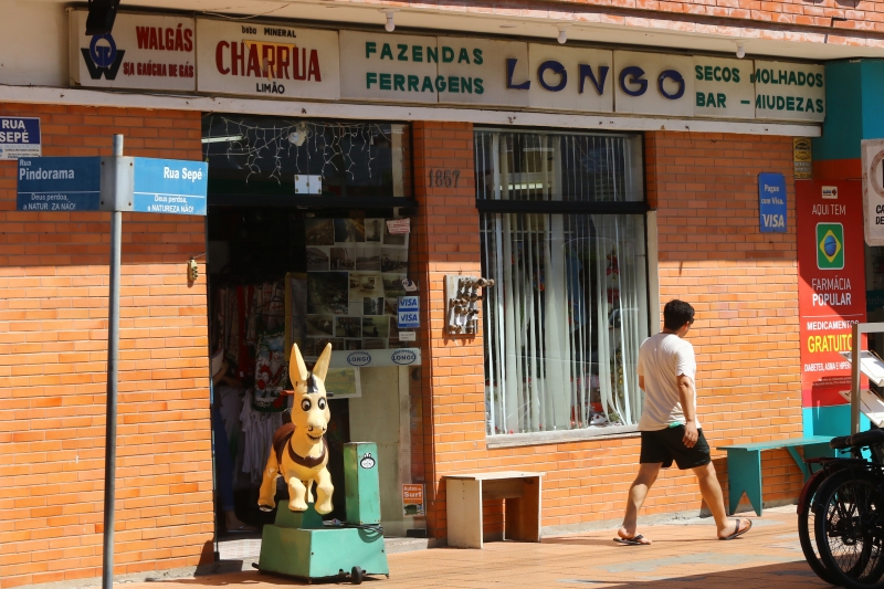 O burrinho mec&acirc;nico, na frente do empreendimento, alegra crian&ccedil;as h&aacute; quatro d&eacute;cadas Foto: CLAITON DORNELLES /JC