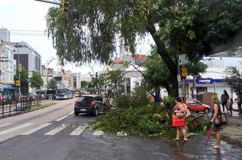 Em Porto Alegre, o mau tempo ocasionou queda de árvores e bloqueios em diversas vias