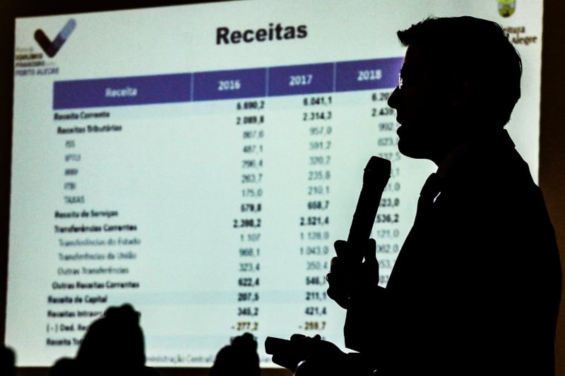 Secretário da Fazenda, Leonardo Busatto em apresentação de balanço