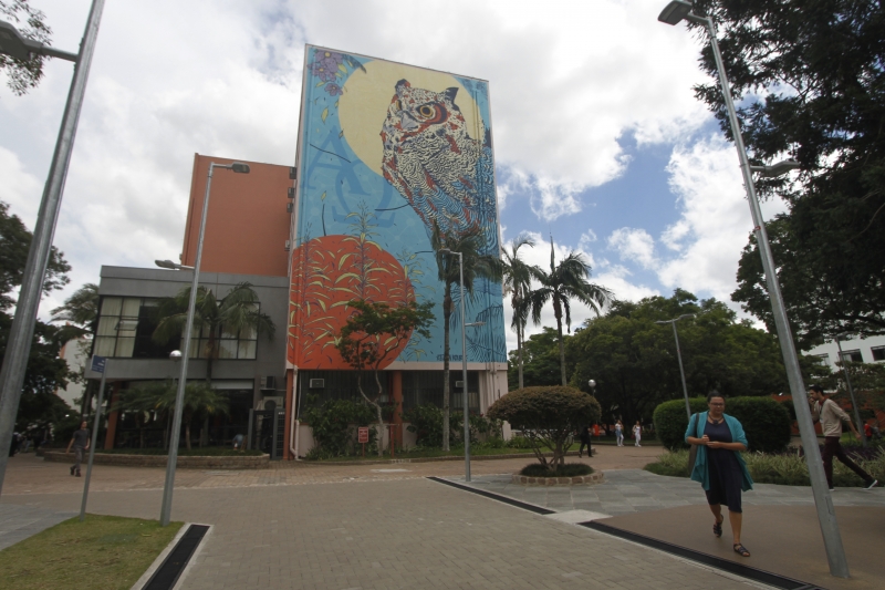 Grafite de mais de 18 metros de altura na Rua da Cultura da Pucrs, do artista Kelvin Koubik.  Foto: LUIZA PRADO/JC
