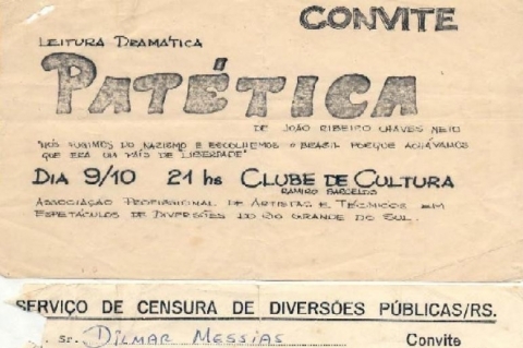Garra da censura alcançou a peça Patética, de Dilmar Messias, em 1978