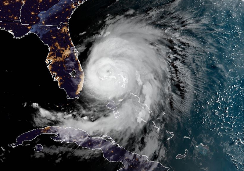 Imagem obtida via satélite mostra furacão Dorian sobre as Bahamas