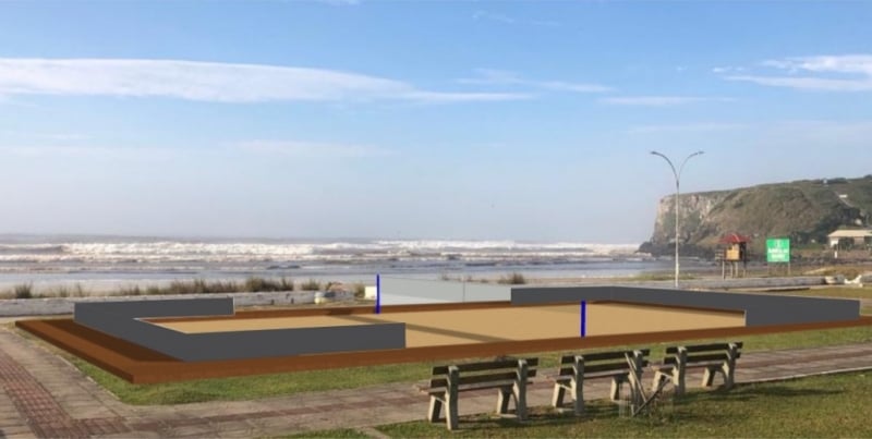 Aplicação em imagem da praia da Cal mostra como vai ficar a quadra após ser montada em praça