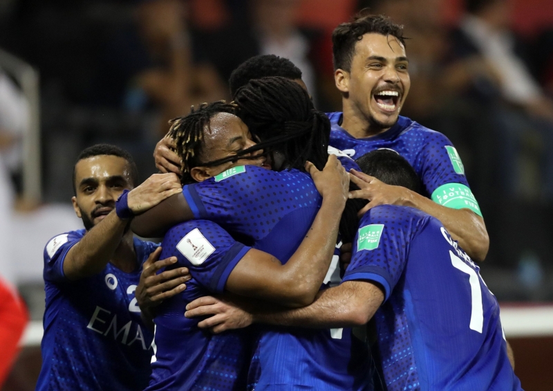 Jogadores do Al Hilal comemoram a vitória sobre o Esperance, da Tunísia