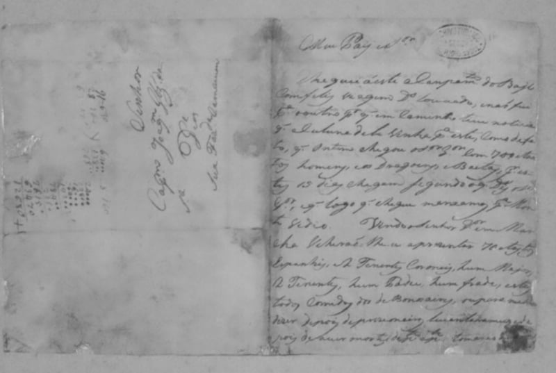 Uma das cartas de Bento ao pai: material pertence ao Arquivo Histórico do Estado