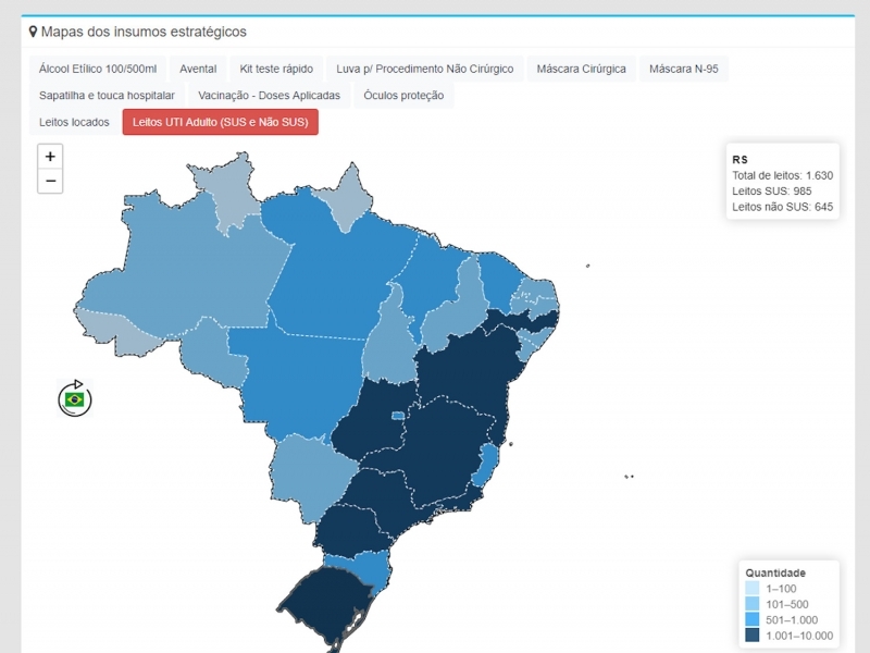 Ao contrário do informado, o Rio Grande do Sul possui 94,7% leitos a mais que Santa Catarina