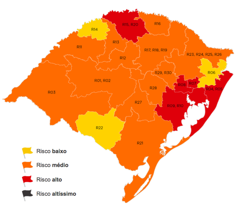 Cinco regiões passaram da bandeira laranja para a vermelha, que tem mais restrições