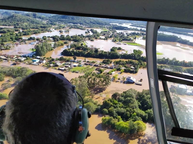 Imagens aéreas mostram parte da região do Vale do Taquari atingida pela cheia