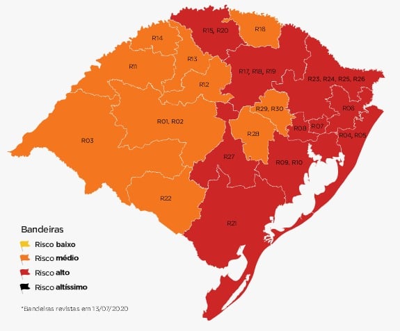 Com nova configuração do mapa, 73% dos gaúchos estão em regiões de alto risco