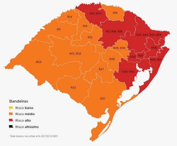 Regiões com bandeira vermelha concentram 7,19 milhões de gaúchos, residentes em 252 cidades