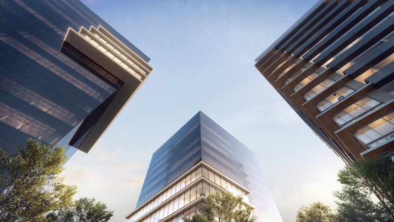 Complexo terá duas torres corporativas e uma residencial, com pé direito triplo 