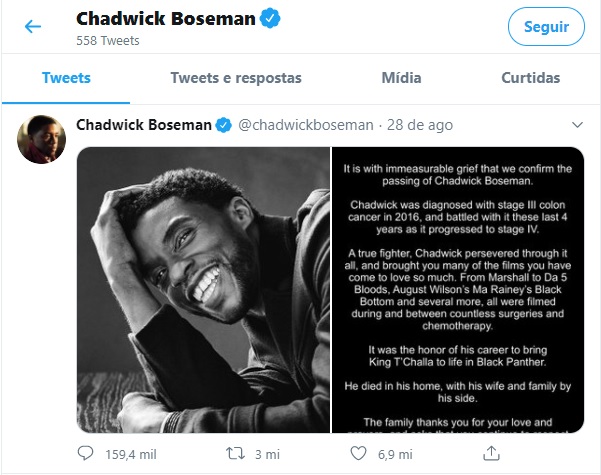 Twitter de Chadwick Boseman