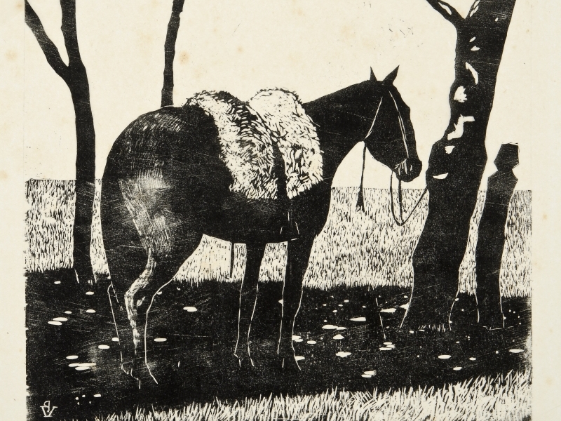 Xilografia Cavalo na sombra foi feita por Vasco Prado em 1957