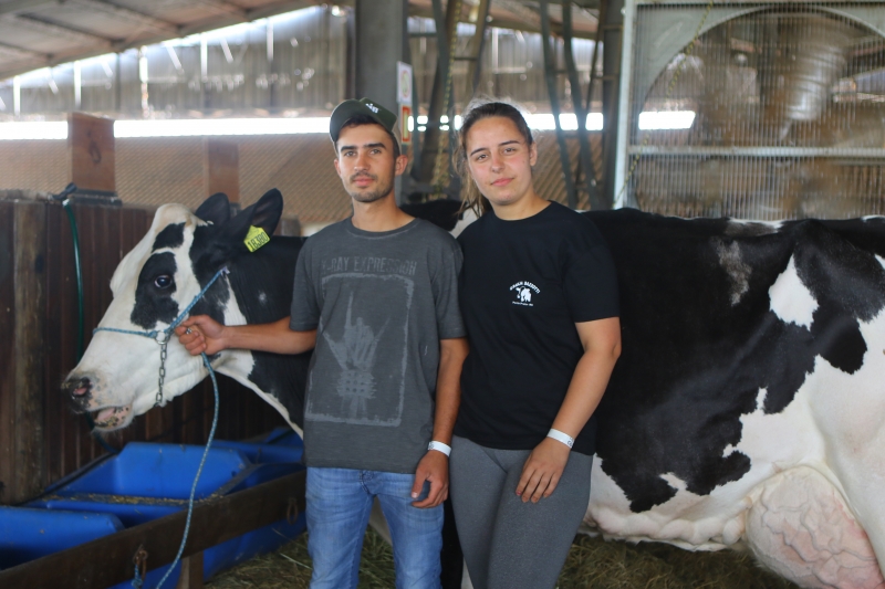 Janaína e Mateus, da granja Bazzotti, estreiam na feira e apostam no desempenho da vaca Vétia