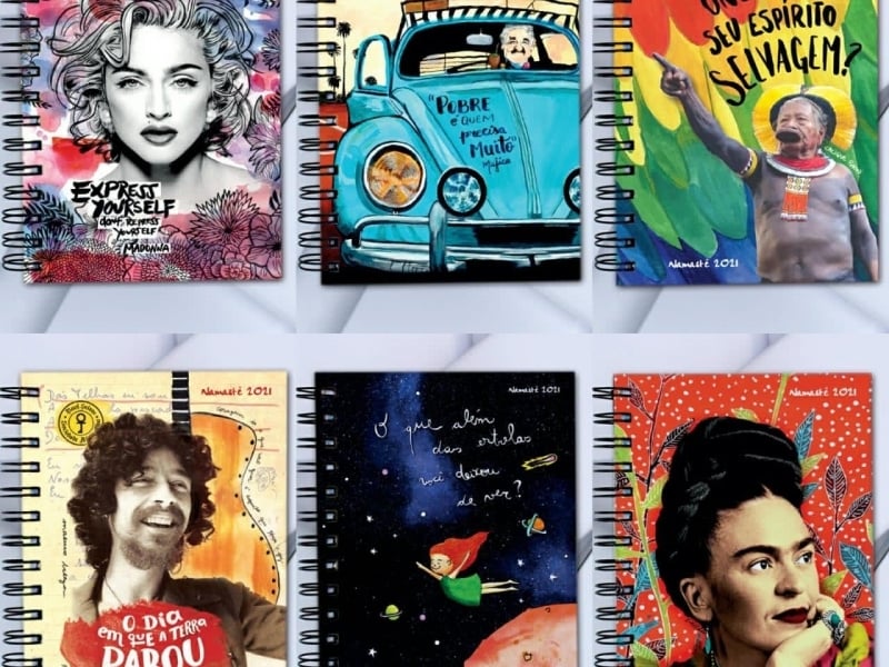 A capas são ilustradas com figuras mundialmente conhecidas Foto: Divulgação/ Comunidade Osho Rachana/ JC