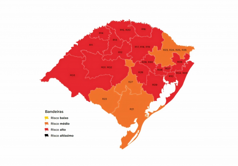 Classificação divulgada na sexta-feira traz 17 regiões em vermelho e quatro em laranja