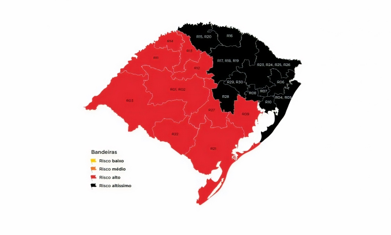 Quase 70% da população gaúcha está em áreas classificadas como de risco altíssimo
