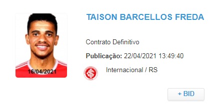 Inscrição do jogador no BID aconteceu na tarde desta quinta-feira (22)