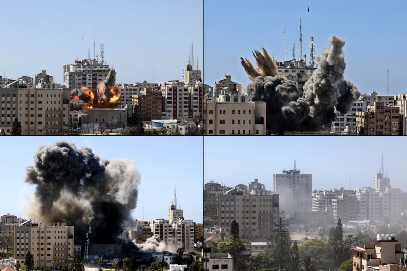 As Forças Armadas israelenses destruíram um edifício em Gaza que abriga profissionais de veículos de imprensa