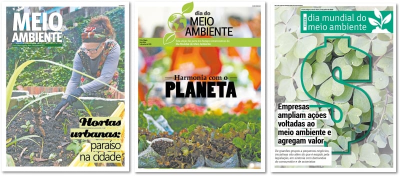 Capas de edições anteriores do especial Meio Ambiente do JC